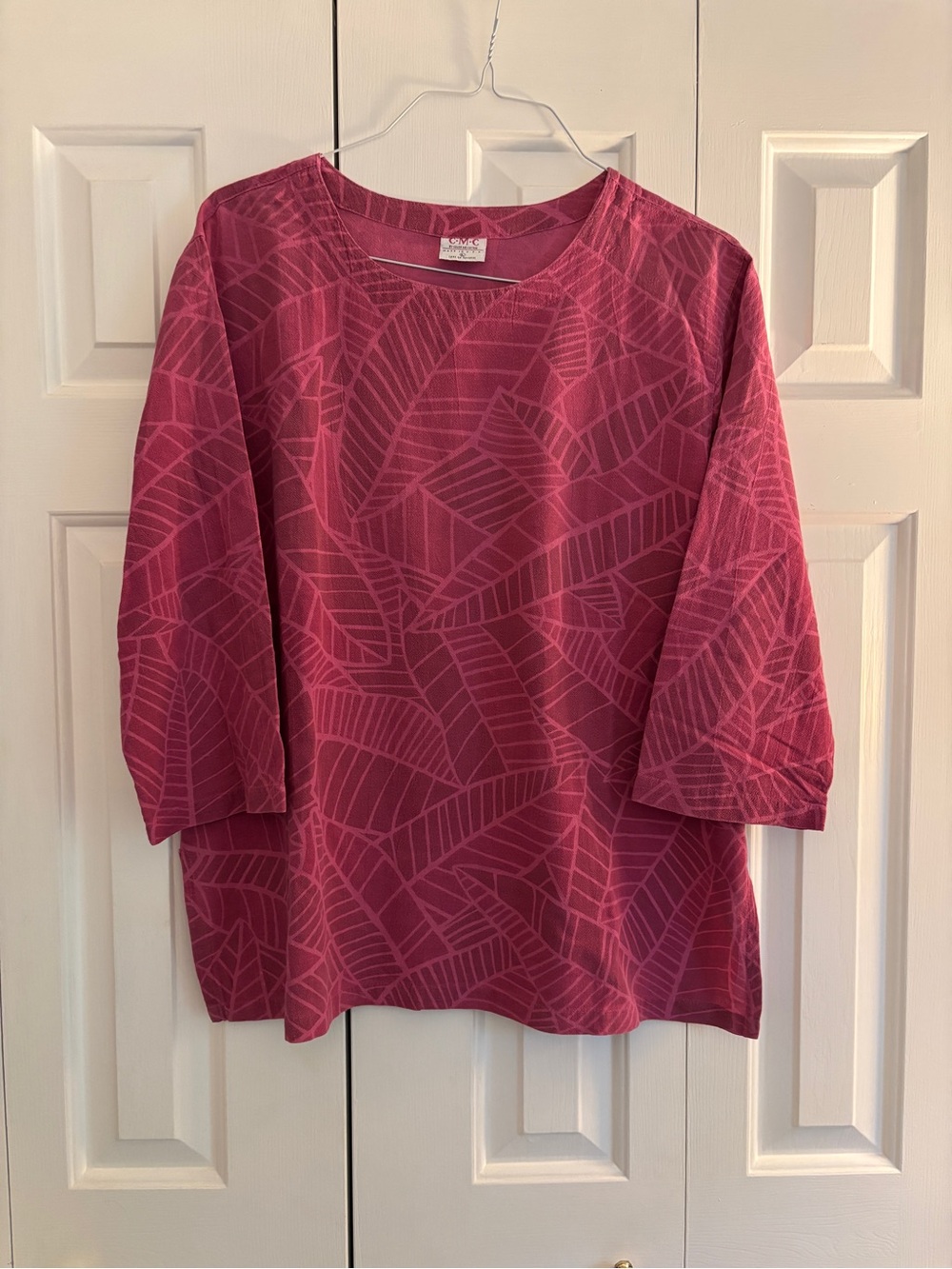 Women's Pink Cotton Gauze 3/4 Sleeve Top L